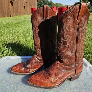 J Chisholm VINTAGE Brown TEJU LIZARD Cowboy Western Boots Mens Sz 9.5 EE